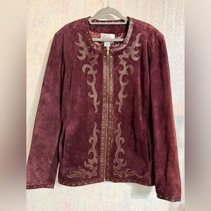 Linea by Louis Dell'Olio Burgundy Suede & Leather Studded Embellished Jacket XL